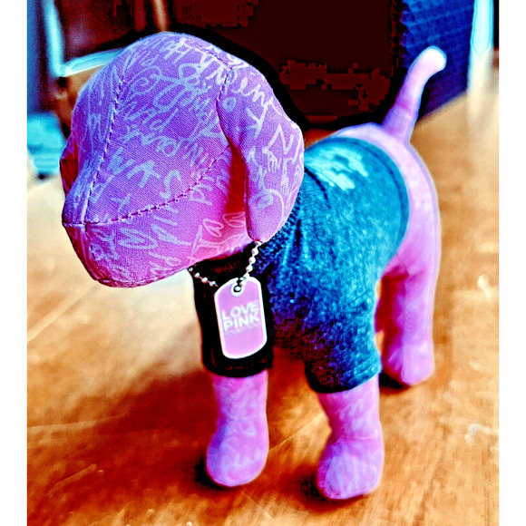 Victoria Secret Pink Dog Plush '86 Tour Love Rock N Roll Around World Dog Tag - Picture 2 of 11